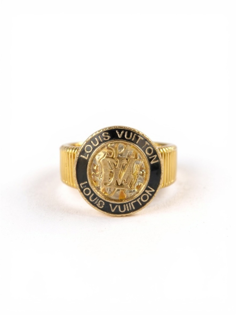 Gold & Black Upcycled Louis Vuitton Button LV Logo Ring